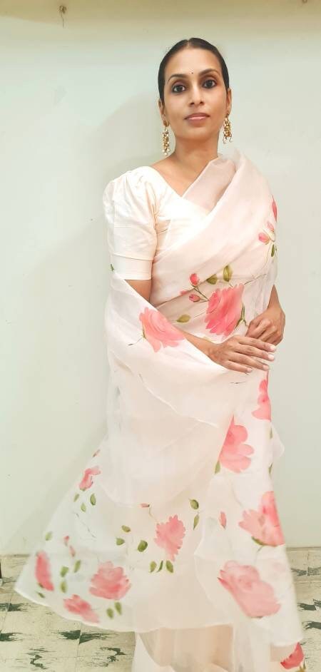 Hand-Painted Organza Saree with Custom Silk Blouse