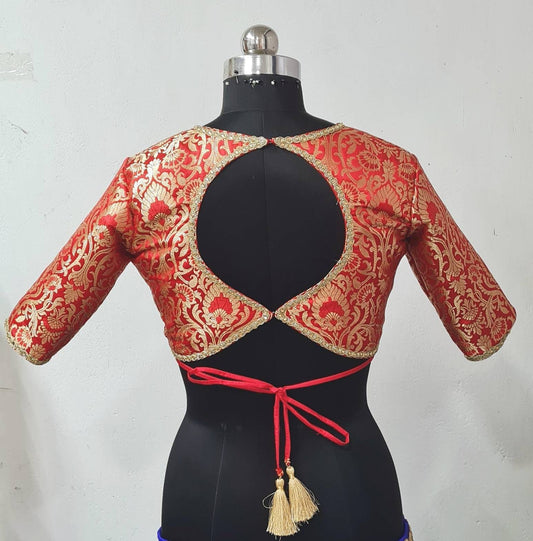 Red Banarasi Brocade Blouse - Custom Stitched Saree Top - Made to Order Indian Blouse - Festive & Wedding Wear