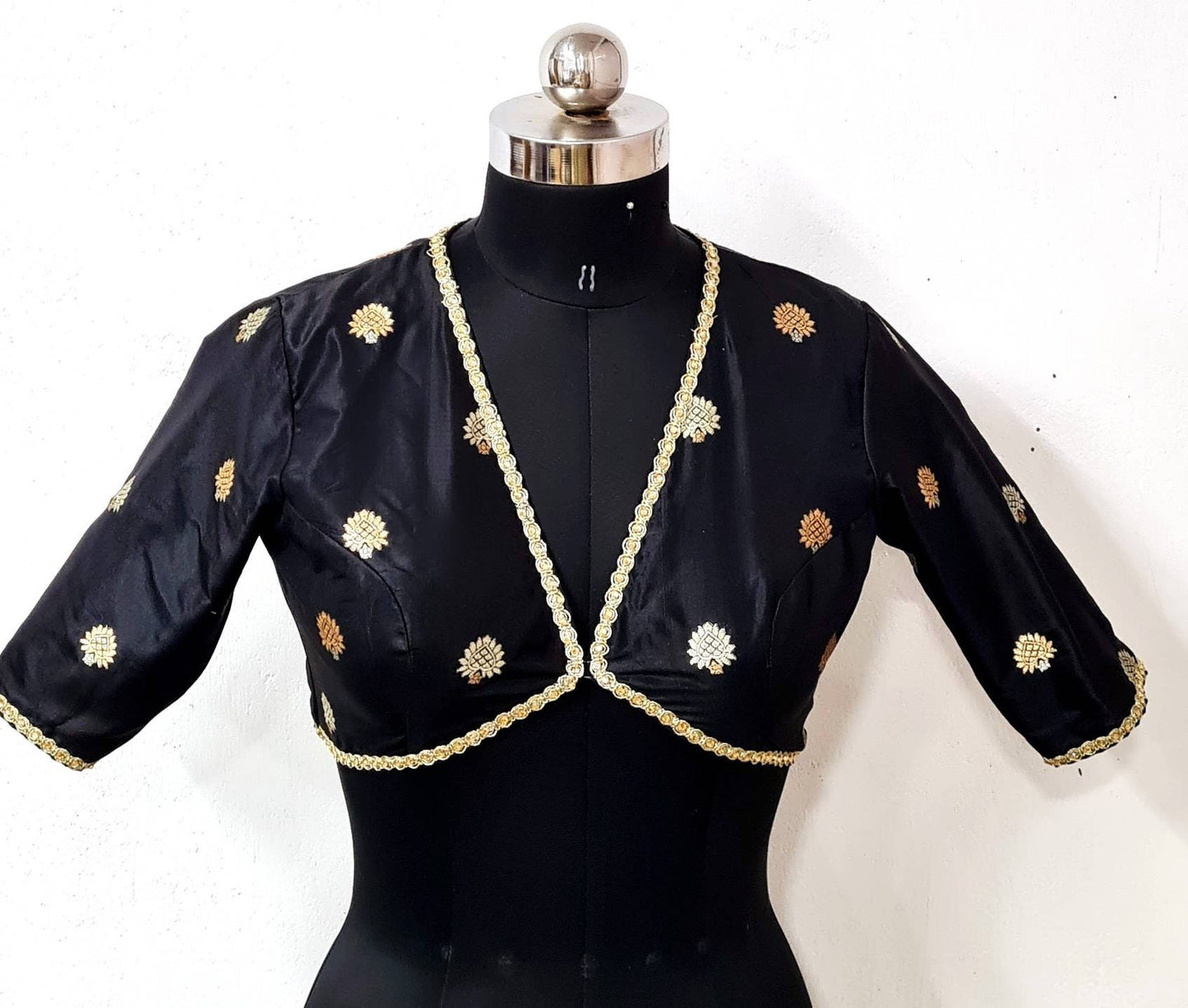 Black banarasi brocade custom stitched blouse