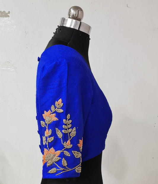 Beautiful royal blue and orange bead work blouse