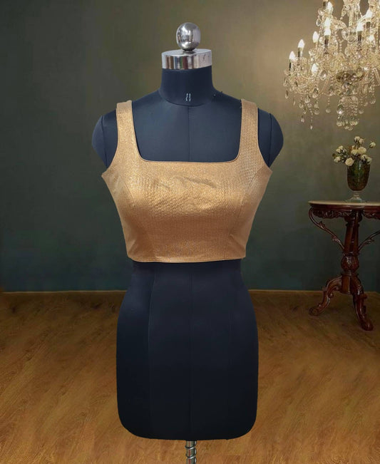 Handmade Antique Gold Blouse - Sleeveless, Deep U Neck, Custom Tailored