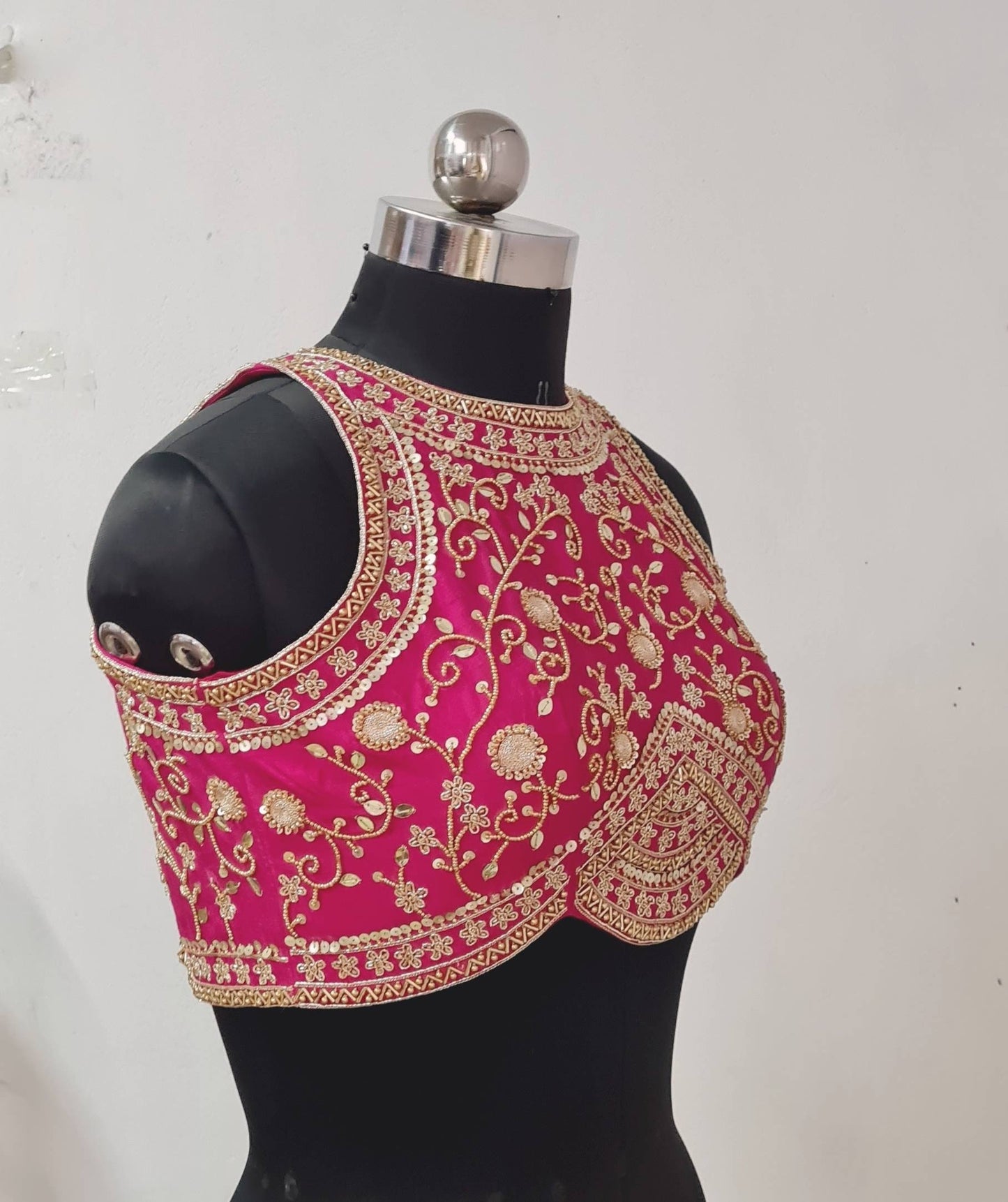 Pink Satin Georgette Saree with Gold Hand Embroidery & Raw Silk Blouse, Indian Wedding Saree, Party Wear Saree
