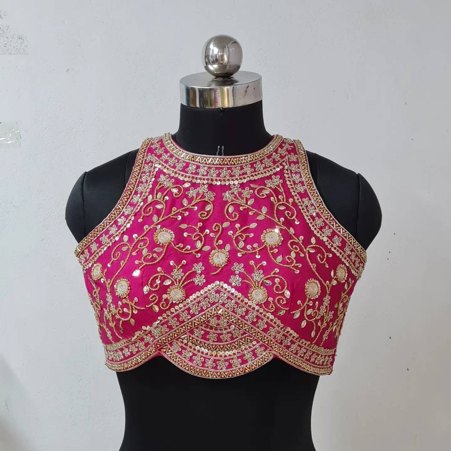 Beautiful pink satin georgette hand embroidery saree and rawsilk hand embroidery blouse