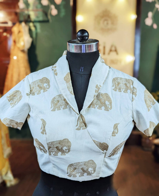 Cotton elephant print wrap style blouse