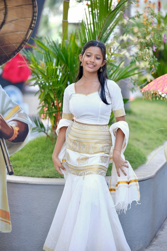 Ivory Cream Lehenga Choli - Mermaid Fish Cut Kerala Saree Lehenga - Custom Size Indian Wedding Outfit - Bridal Lehenga
