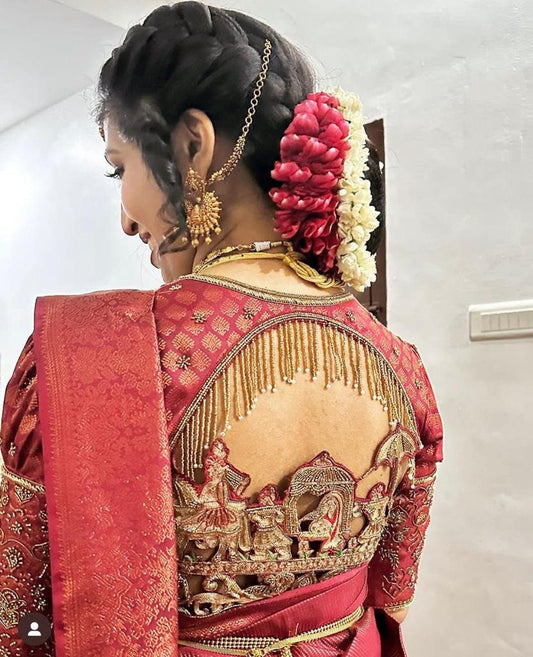 Cutwork Palki Bridal Blouse | Heavy Embroidery Wedding Saree Blouse | Golden Tassels Designer Blouse
