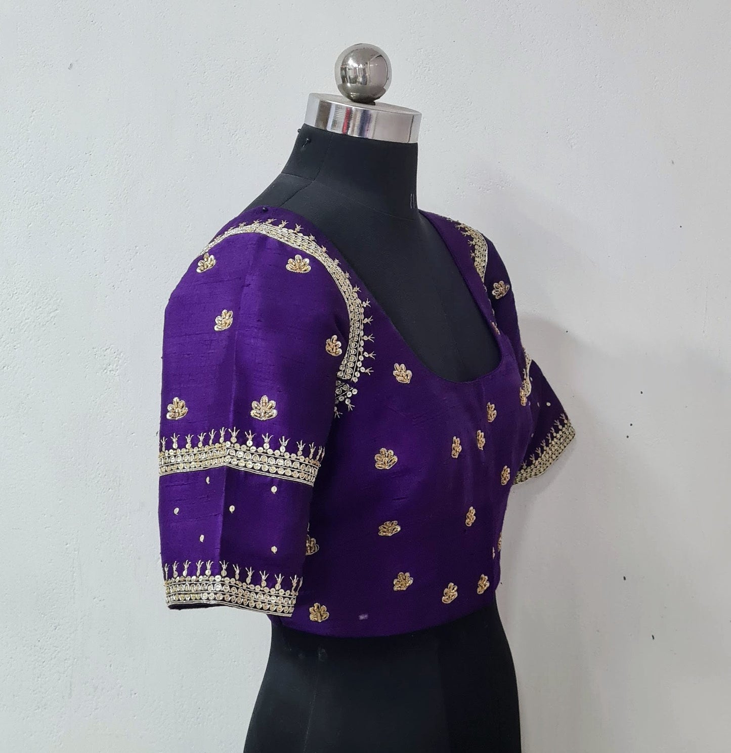 Violet Purple Raw Silk Blouse with Gold Sequin Embroidery | Indian Saree Blouse | Custom Size Available