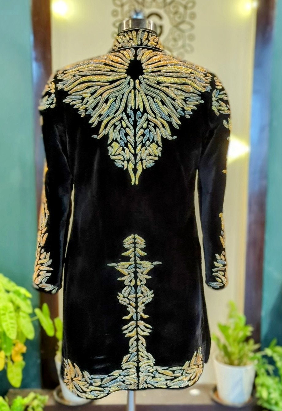 Velvet Jacket Dress with Zardozi Hand Embroidery
