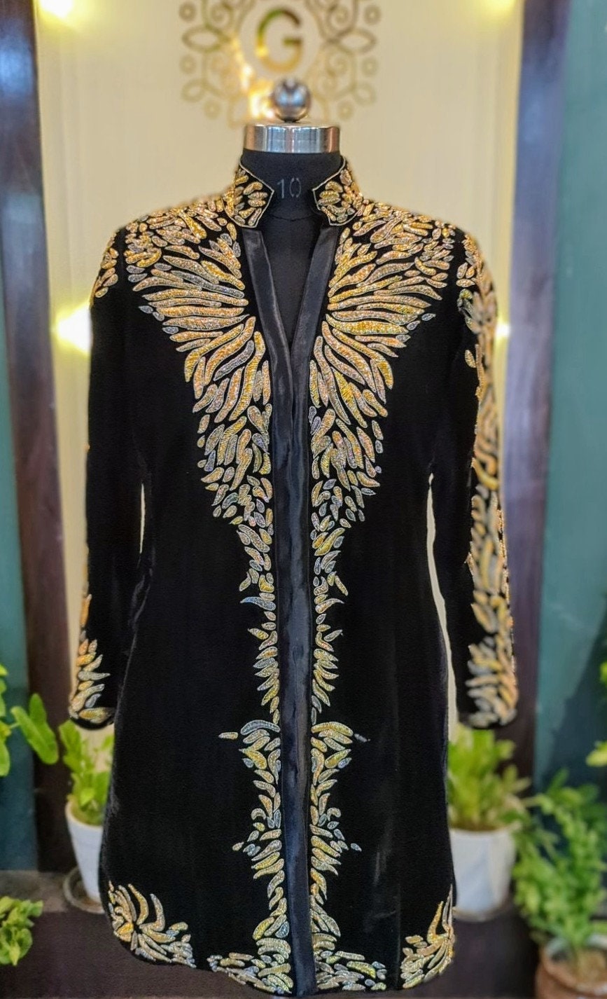 Velvet Jacket Dress with Zardozi Hand Embroidery