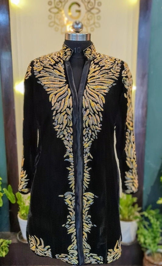 Velvet Jacket Dress with Zardozi Hand Embroidery