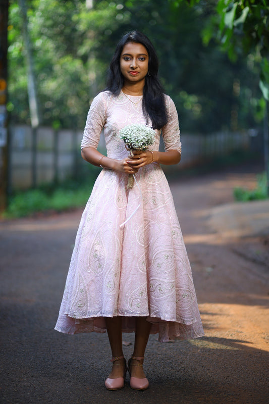 Organdy sequin gown in blush pink