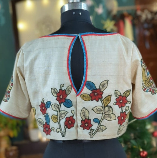 Kalamkari applique blouse in light beige