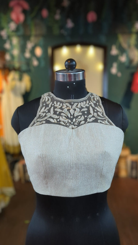 Beautiful platinum gold blouse with exquisite embroidery
