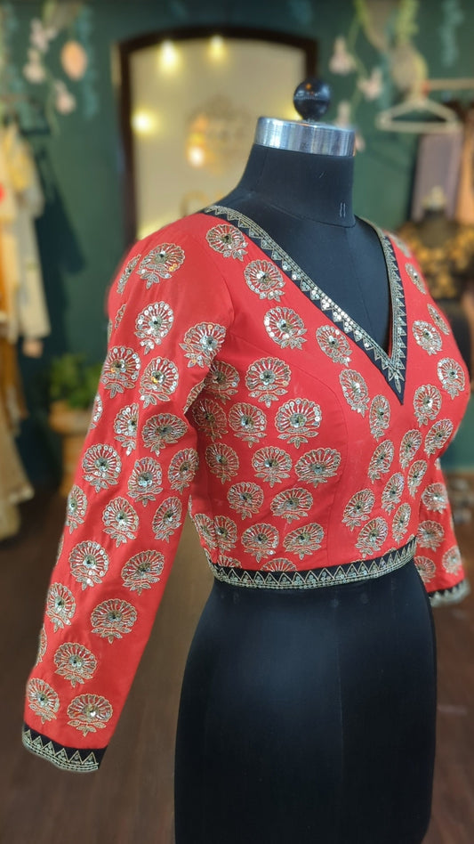 Beautiful red and black sequin blouse