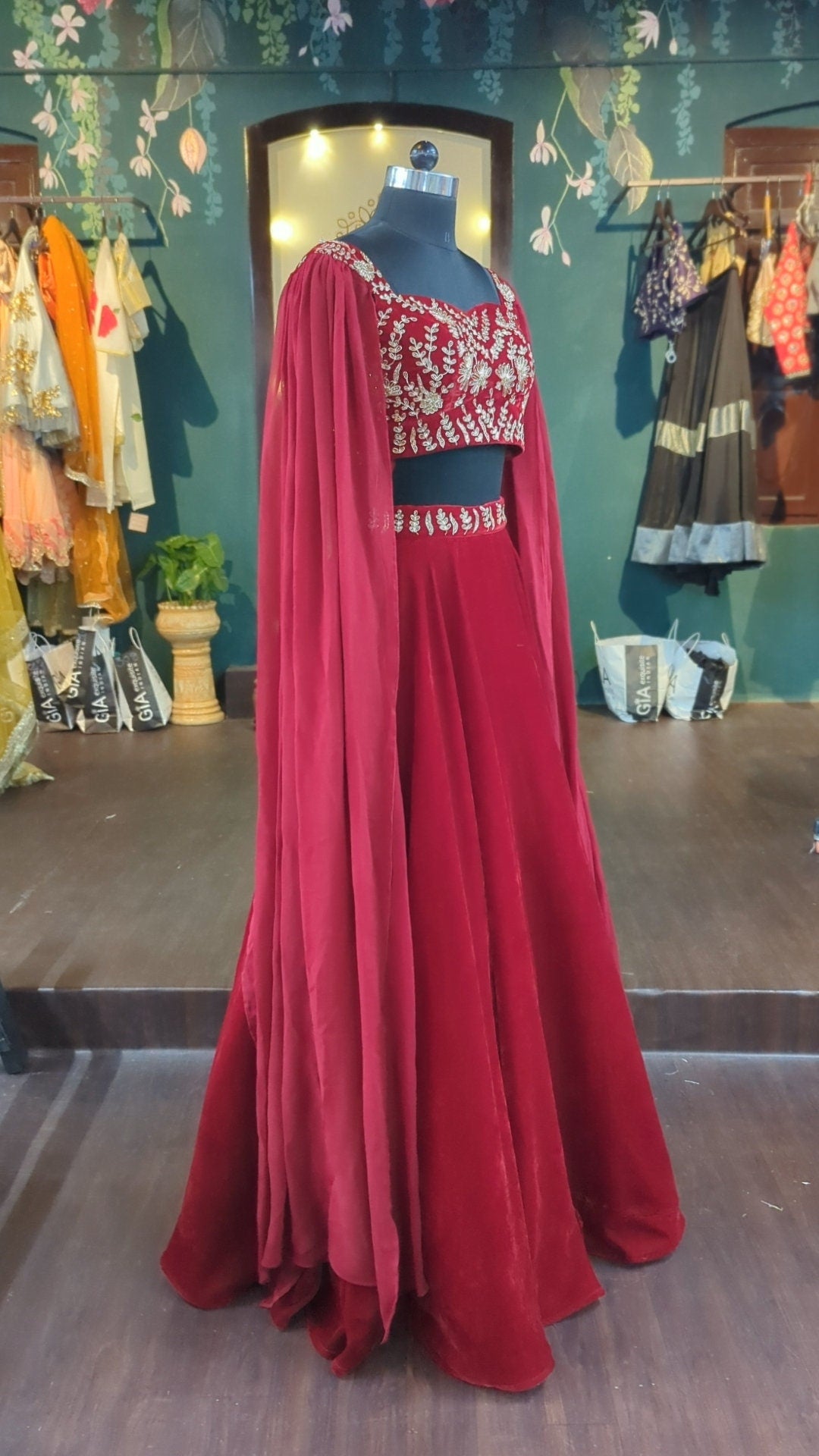 Beautiful velvet lehenga with hand embroidery blouse