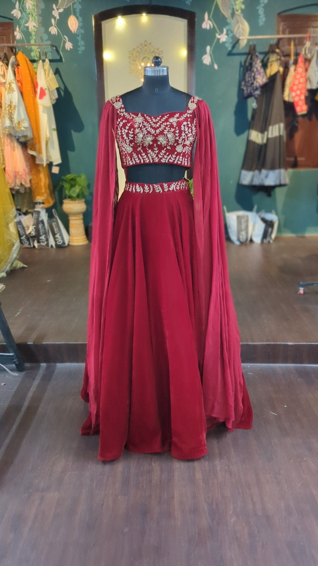 Beautiful velvet lehenga with hand embroidery blouse
