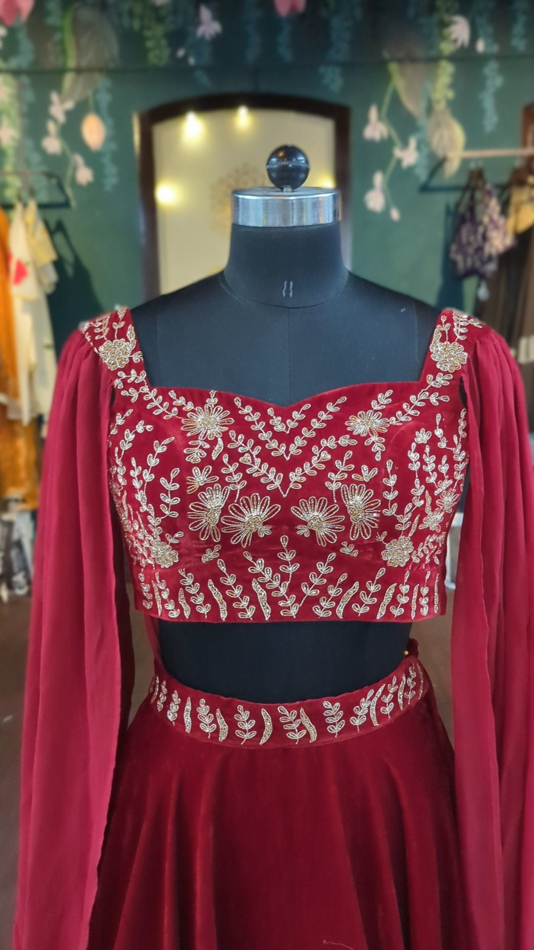 Beautiful velvet lehenga with hand embroidery blouse