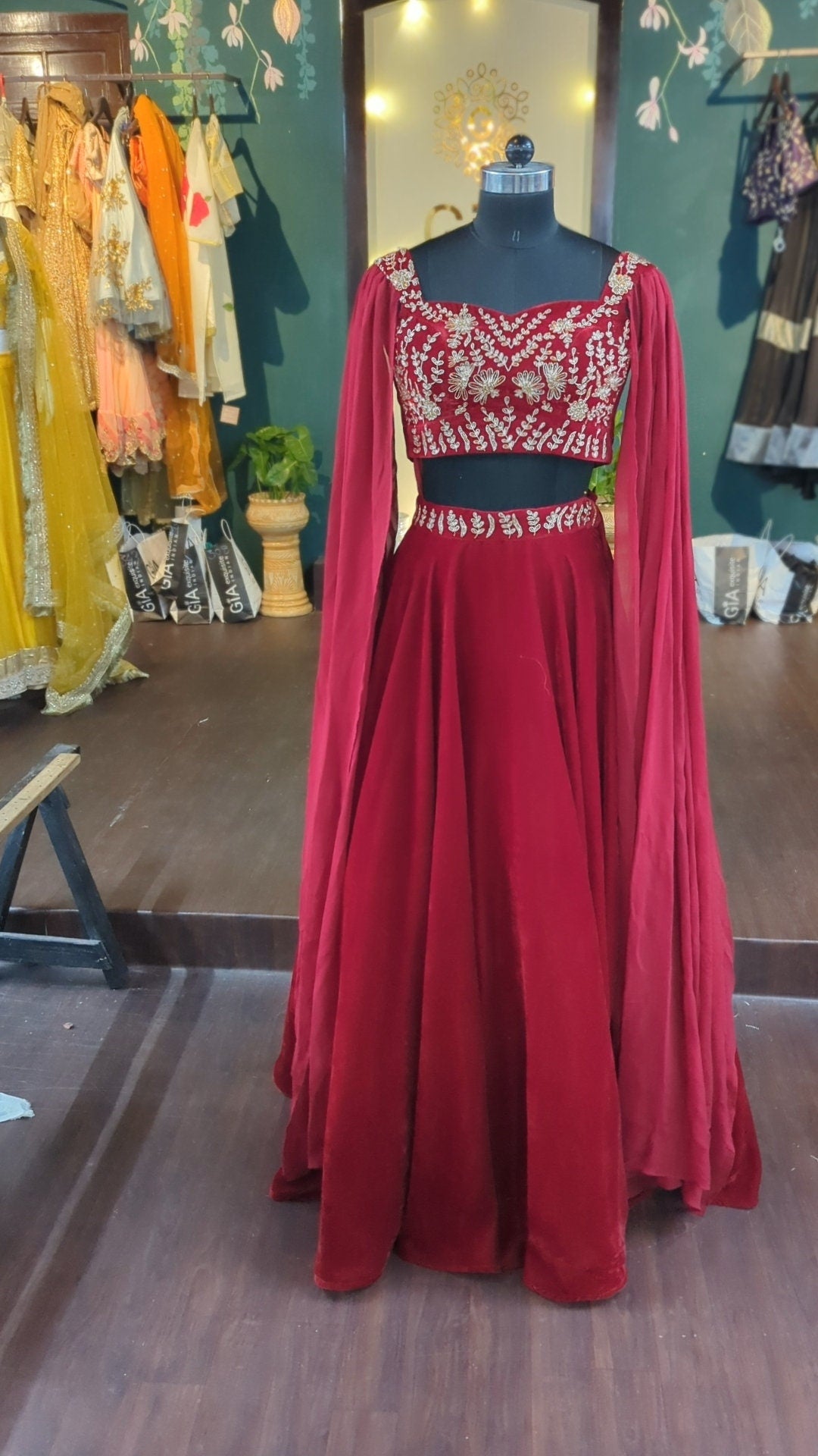 Beautiful velvet lehenga with hand embroidery blouse