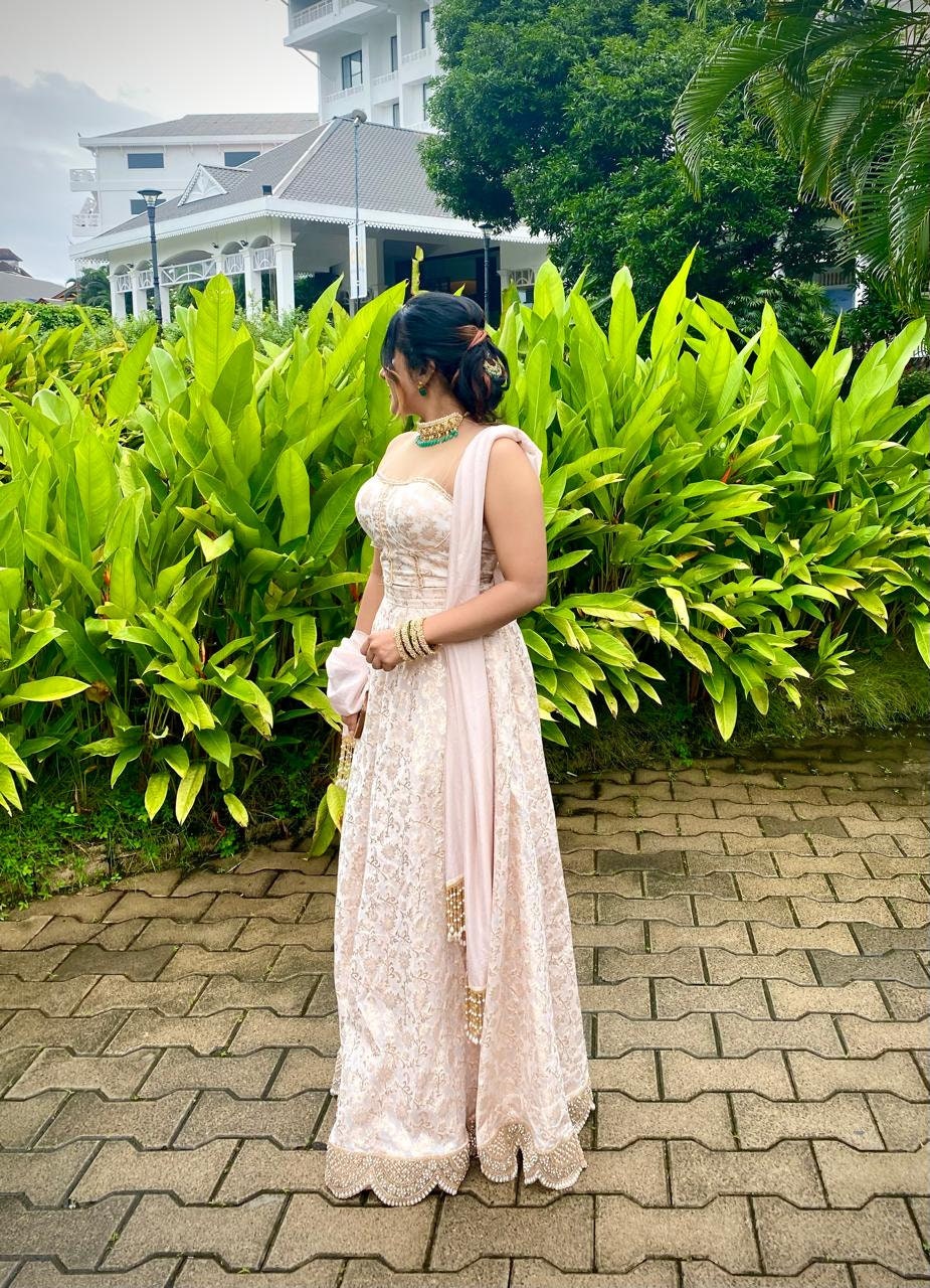 White Brocade Corset Lehenga Choli with Jewelry Back - Indian Wedding Outfit, Custom Size Bridal Lengha, Designer Readymade Dress