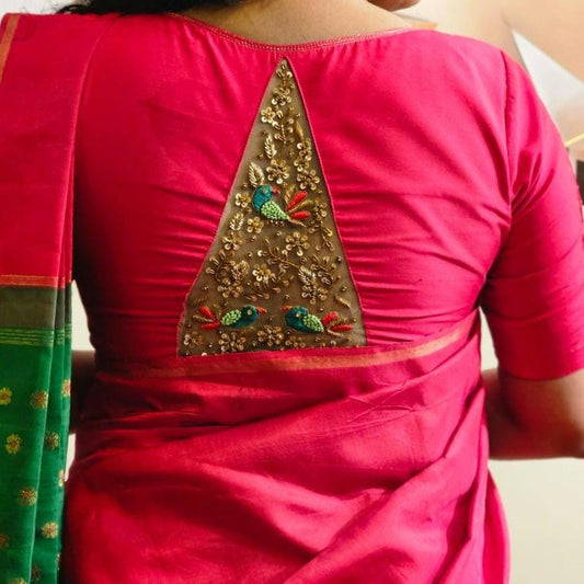 Pink silk blouse with net back and sleeves
