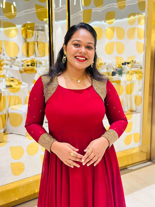 Maroon Hand embroidery georgette gown