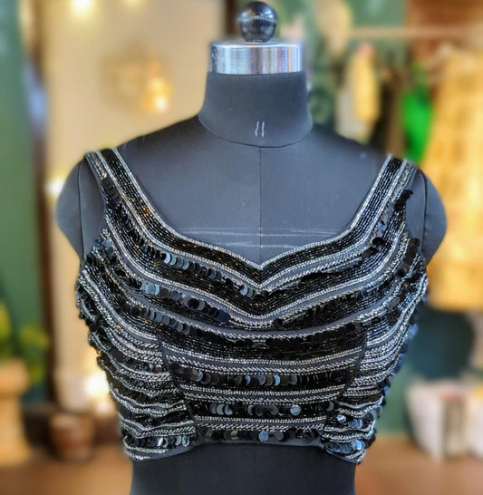 Stunning black silver and grey hand embroidery blouse.
