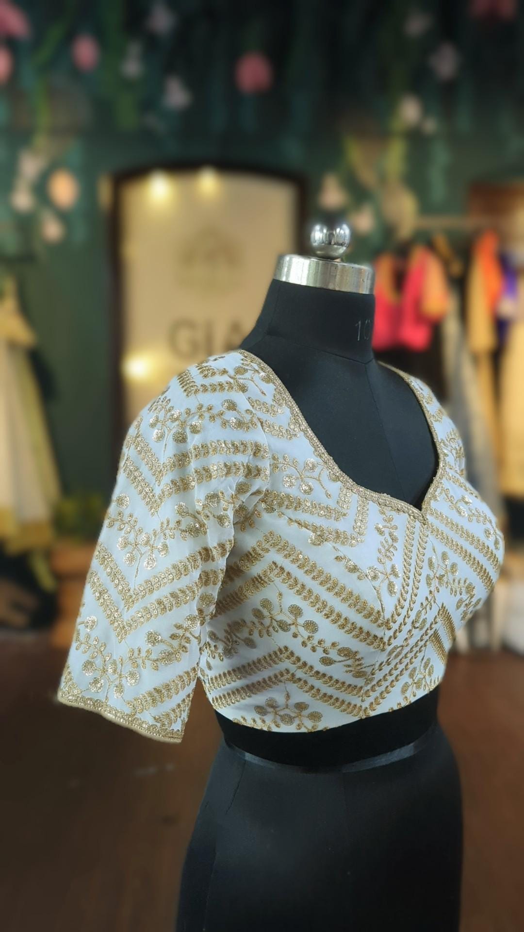 Organza floral lehenga in off white.