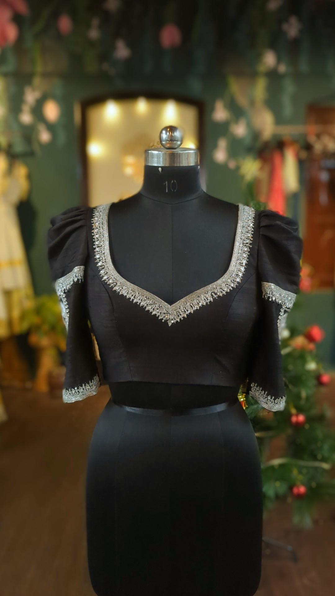 Black rawsilk blouse with silver zardozi embroidery made to your measurements