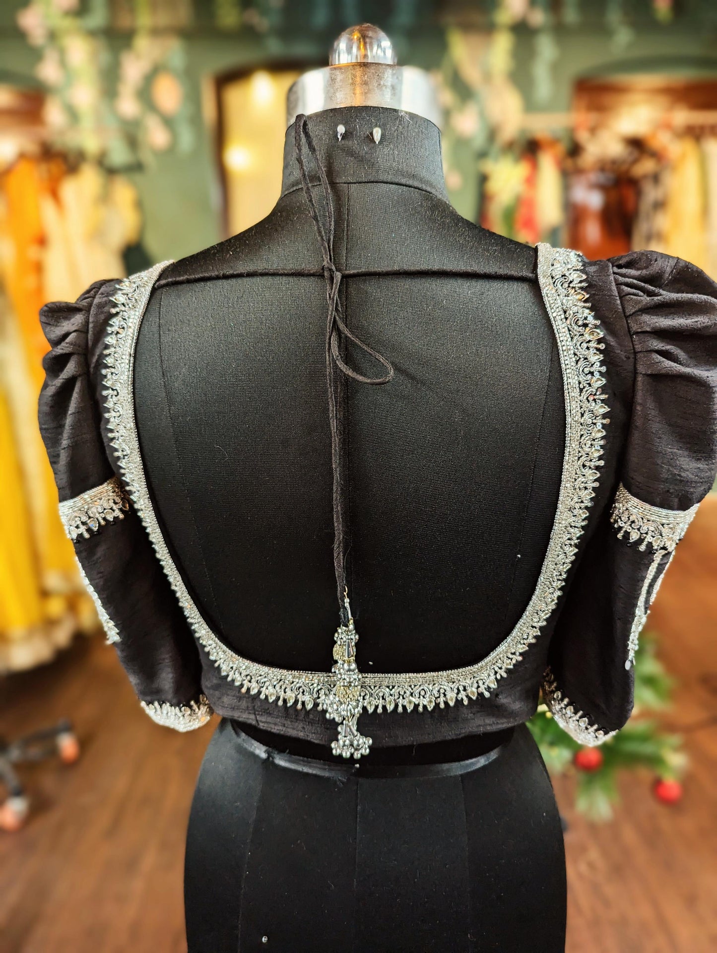 Black rawsilk blouse with silver zardozi embroidery made to your measurements