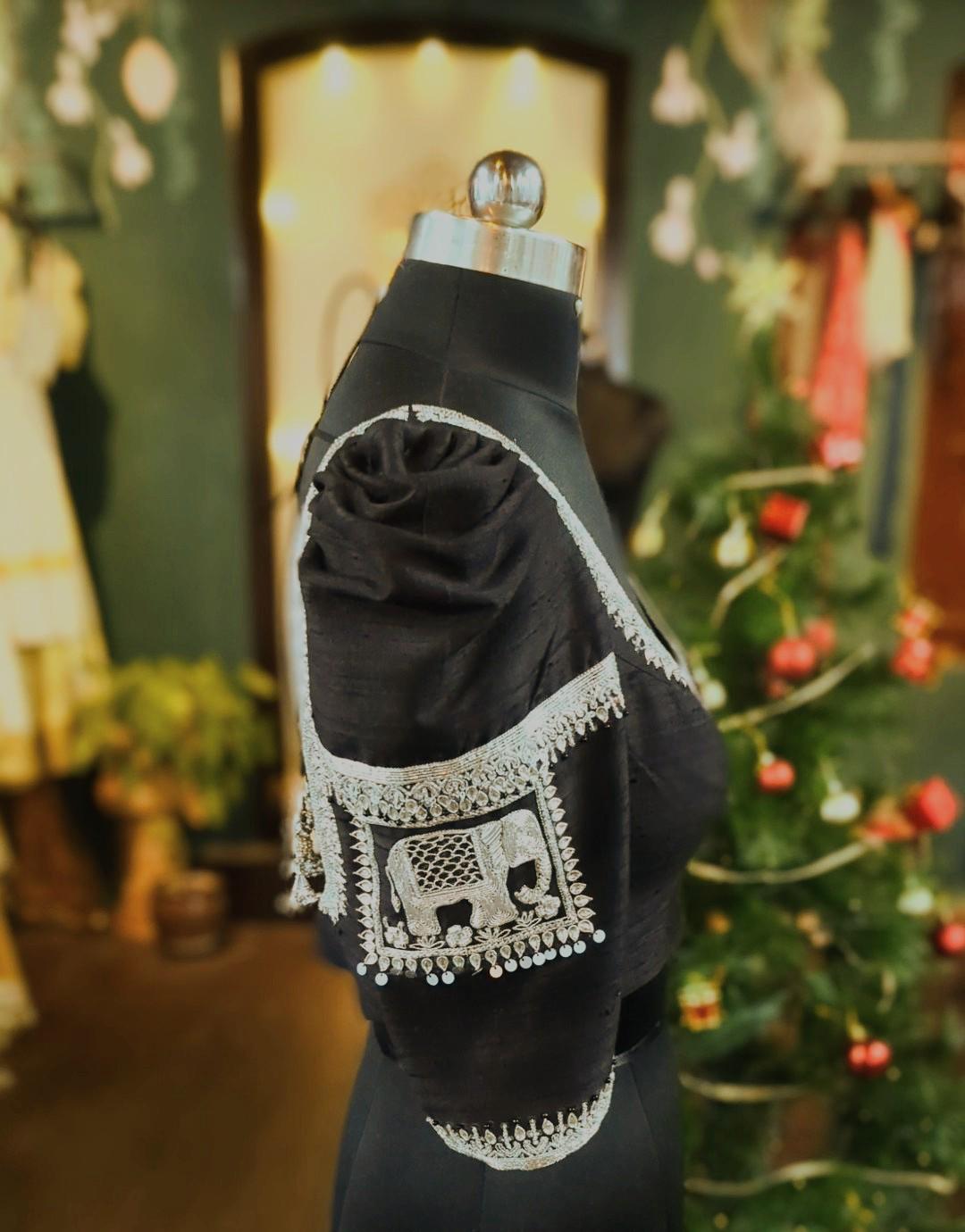 Black rawsilk blouse with silver zardozi embroidery made to your measurements