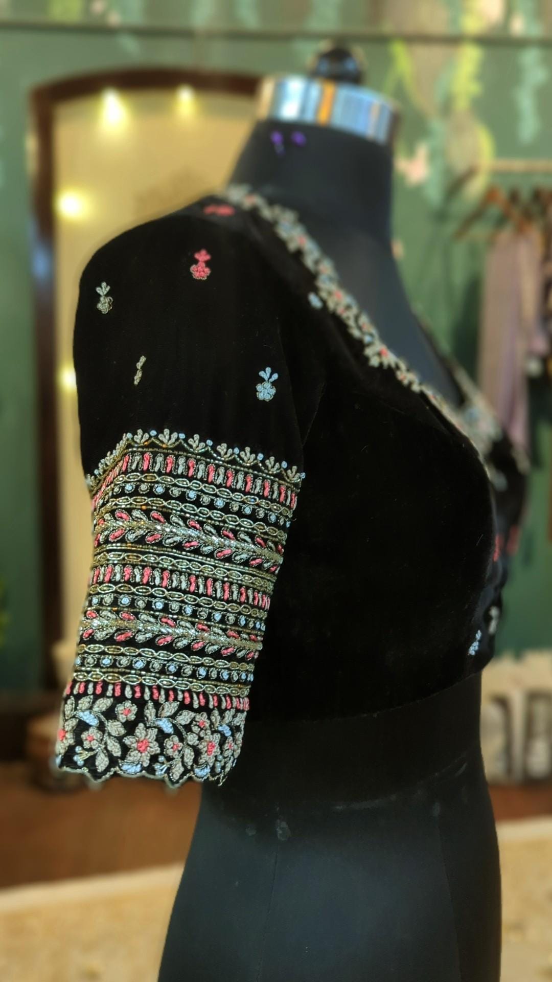 Black velvet blouse with zardosi embroidery