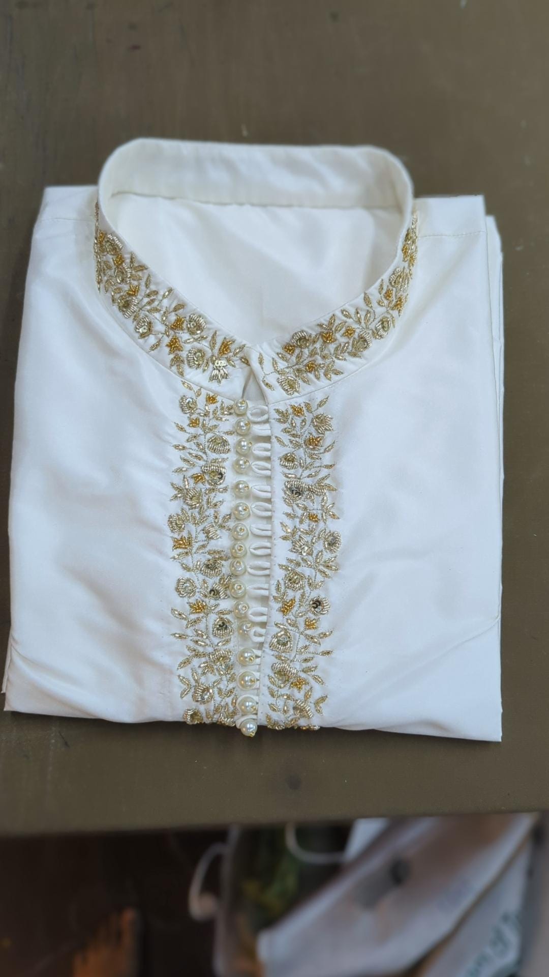 Pure Kanchipuram Silk Zardozi Kurta Set with White Churidar