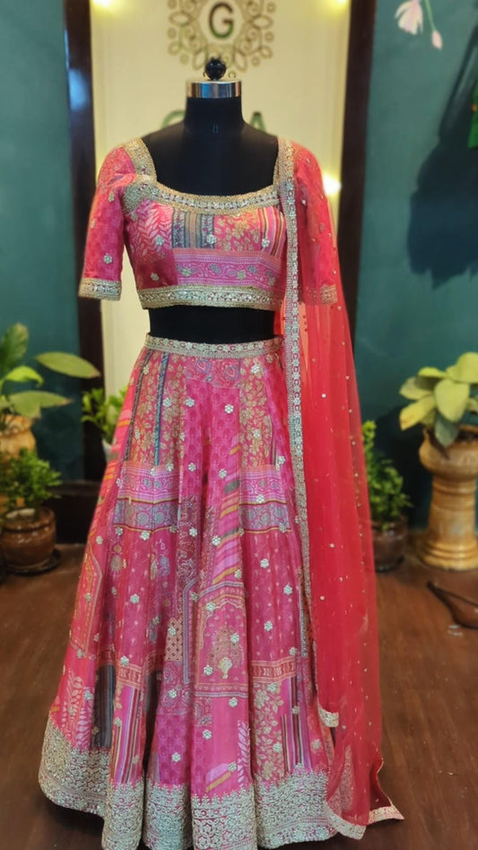 Alia bhatt mehendi patchwork  lehenga with gota flowers