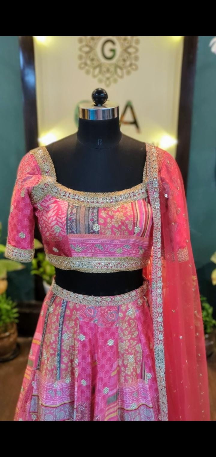 Alia bhatt mehendi patchwork  lehenga with gota flowers
