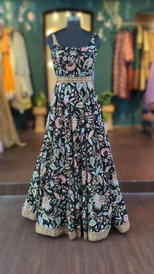 Sabyasachi Inspired Black Embroidered Georgette Gown - Custom Made