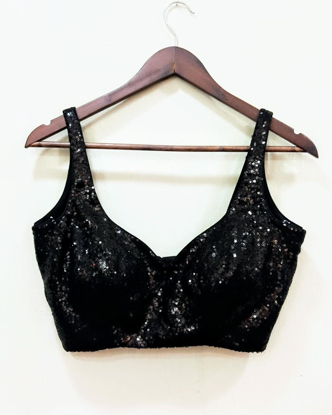 Black Sleeveless sequin saree blouse