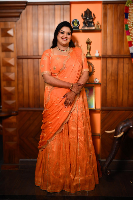 Orange Banarasi Kali Lehenga with Hand Embroidered Blouse & Dupatta | Indian Wedding Outfit | Custom Made Bridal Lengha Choli