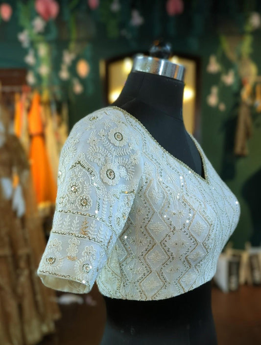 Ivory sequin chikenkari blouse