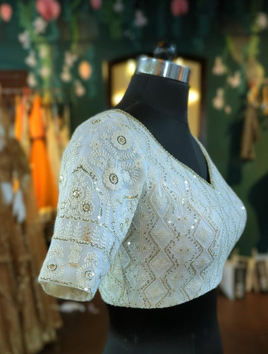 Ivory Chikankari Sequin Blouse - Custom Made - Wedding & Festive Wear