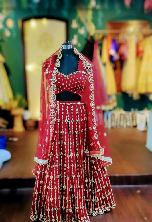 Stunning maroon georgette lehenga with sequin work