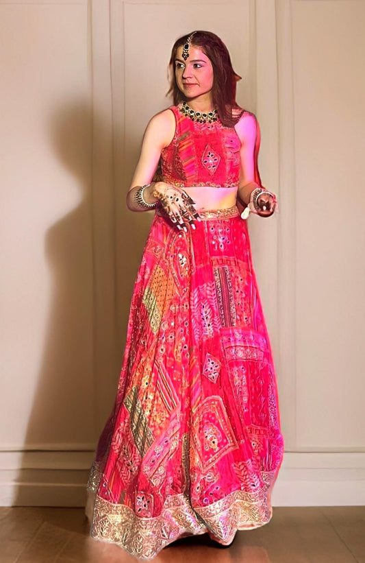 Alia bhatt mehendi patchwork  lehenga