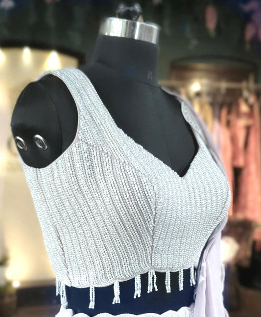 Custom fit pearl hand embroidery blouse