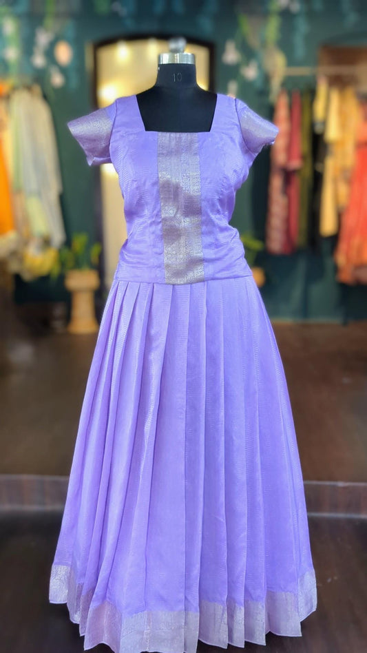 Pastel Lavender Silk Pattu Pavada with Zari Border | Custom Stitched Kids Lehenga | Traditional Indian Girls Dress
