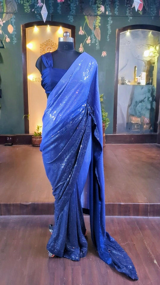 Shaded Blue Sequin Saree with Silk Blouse