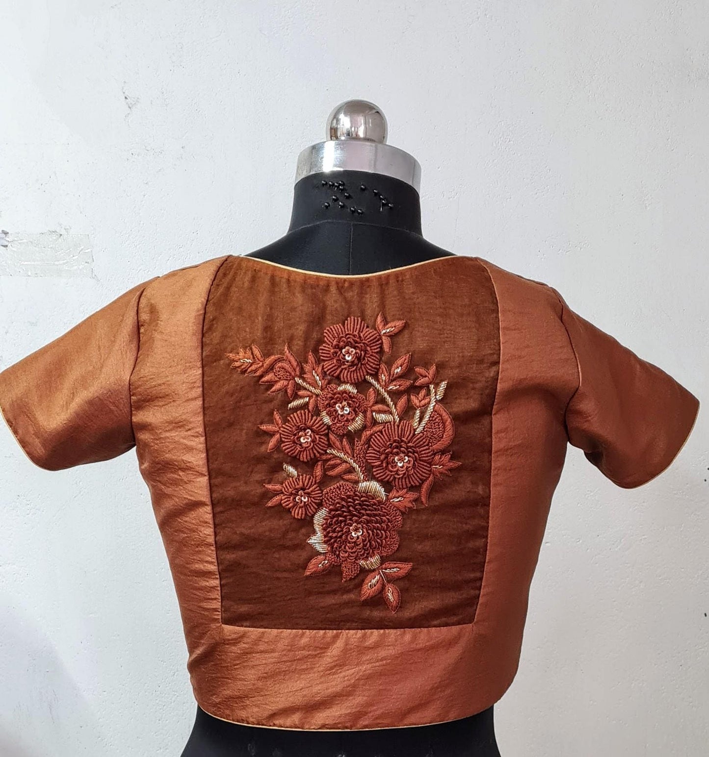 Coffee Brown Pure Silk Blouse with Hand Embroidery | Custom Stitched Indian Saree Blouse | Designer Ethnic Top