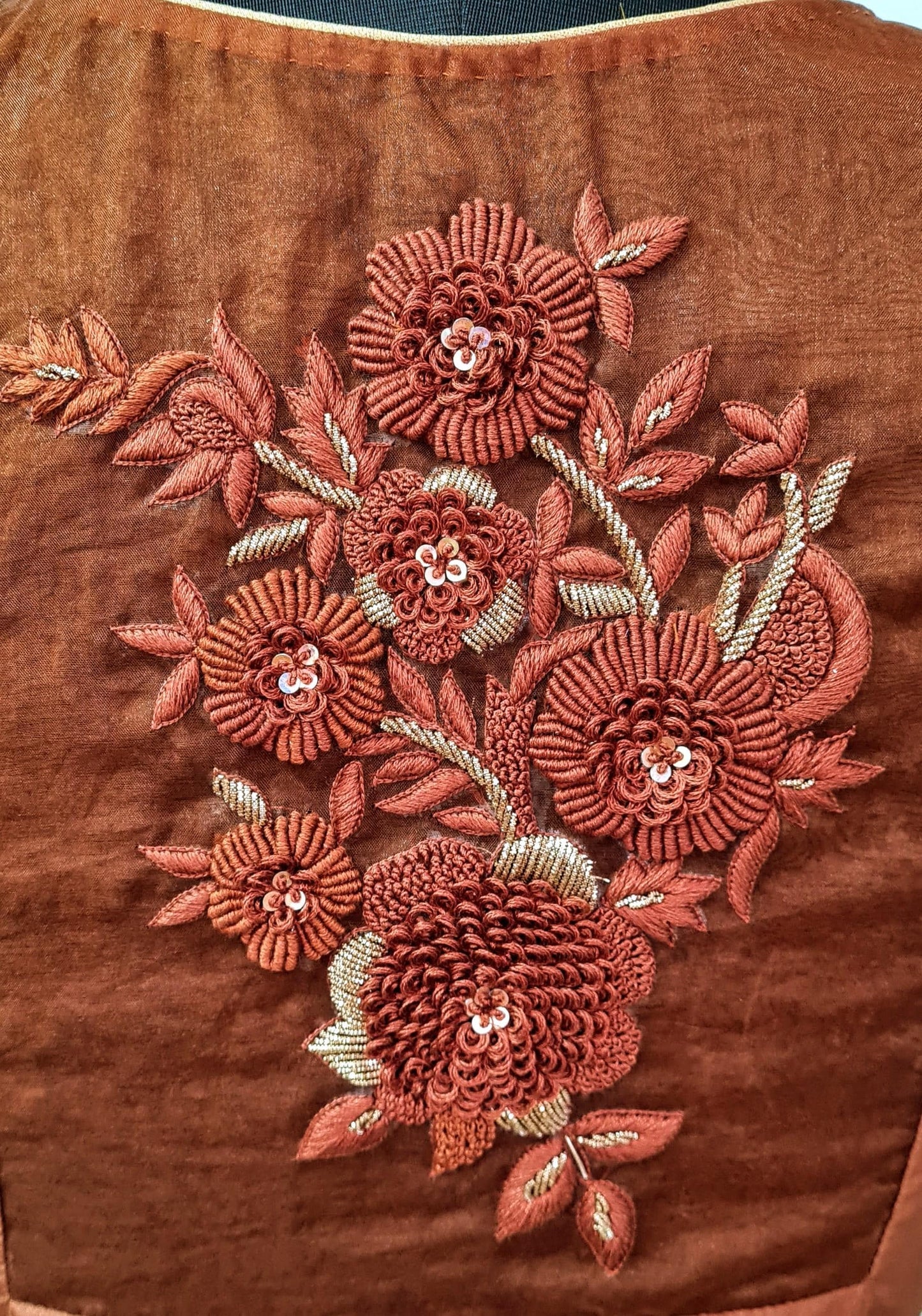 Coffee Brown Pure Silk Blouse with Hand Embroidery | Custom Stitched Indian Saree Blouse | Designer Ethnic Top