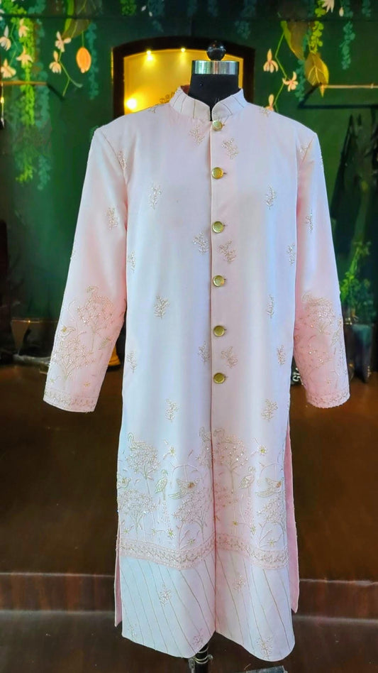 Men's Blush Pink Sherwani with Gold Embroidery - Wedding Sherwani - Groom Sherwani - Indian Wedding Outfit