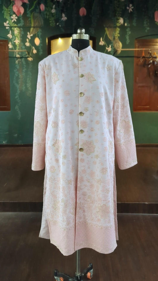 Blush Pink Sherwani for Men - Thread & Sequin Embroidered Indian Wedding Outfit
