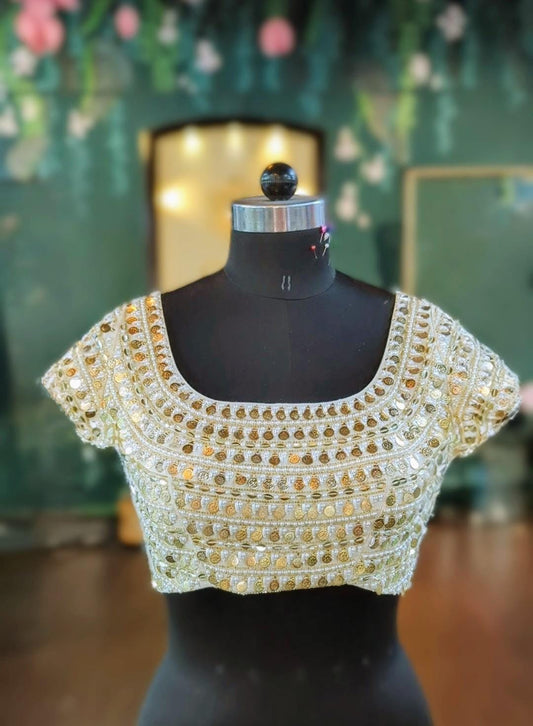 Ivory & Gold Coin Work Blouse - Custom Fit Saree Blouse - Designer Bollywood Blouse - Indian Ethnic Wear