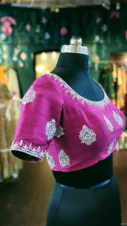 Handmade Purple Zardosi Blouse - Custom Tailored Readymade Saree Blouse - Indian Ethnic Wear Top